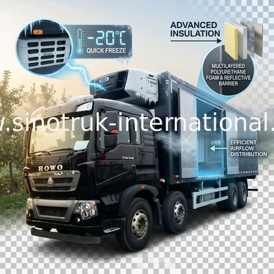 Tiefkühlkost-Lieferwagen HOWO T5G LHD 8×4 40 Tonnen-niedriger Energieverbrauch
