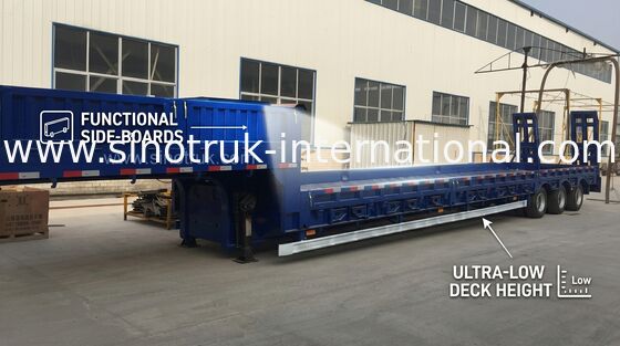 Achsen 80t des blaue Farbhydraulische Flachbett-halb Anhänger-LKW-3 Normal-Suspendierung