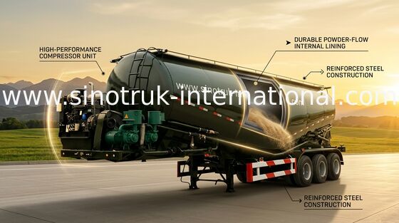 Pulverisieren Sie materiellen Behälter-halb LKW-Anhänger, Maschinen-halb Sattelzug 48000L Weichai