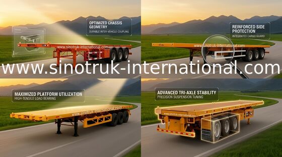 Des Flachbett-Achsen 50Tons 13m halb Anhänger-LKW-3 für Behälter-Laden