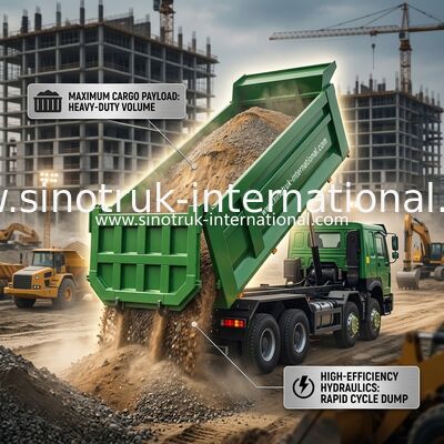 SINOTRUK HOWO 400PS 8X4 Tipper Dump Truck Bauwerk Altes Frontgesicht Geistergesicht Kabine Militärische Stoßstange U-Typ Container