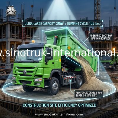Sinotruk Howo Tipper Dump Truck 380 PS 6 × 4 U-Form Frachtkörper Grüne Farbe