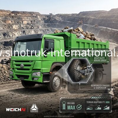 Sinotruk Howo Tipper Dump Truck Weichai 400 PS 6 × 4 Lhd Grüner Mittelheber