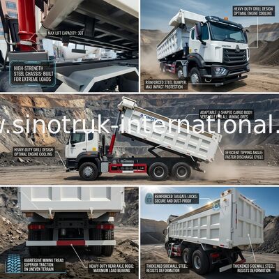Räder weißes HOWO Tipper Dump Truck High Horsepower 371HP LHD 8×4 12