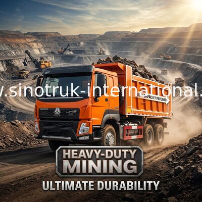KIPPER-KIPPLASTER 30T SINOTRUK ORANGE HOWO 371HP 6x4 Laden