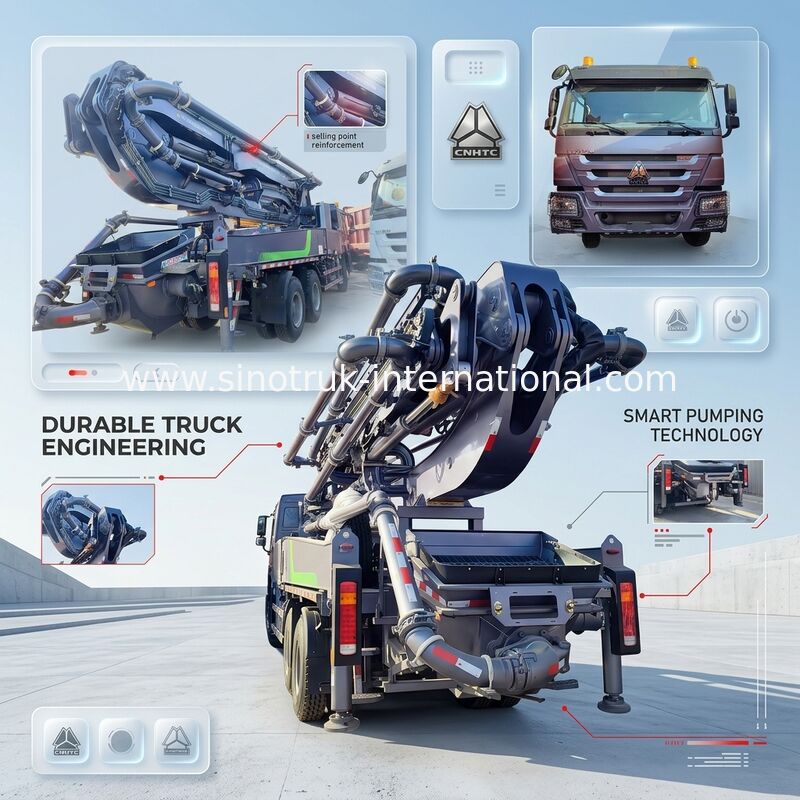 Hochhausmeisterschaft HOWO 380HP Smart Pump Trucks 52m Boom 6x4 Traktion für unvergleichliches vertikales Gießen