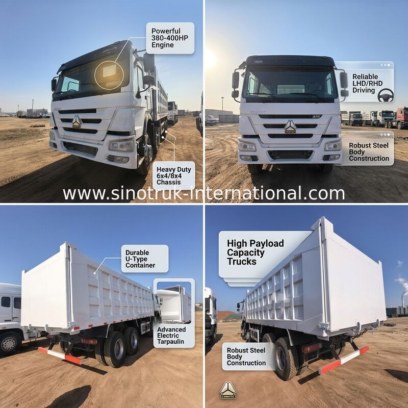 375 Pferdestärken Tipper-Dump Truck mit 40-50 Tonnen Ladekapazität und 7300mm Längen der Ladekiste