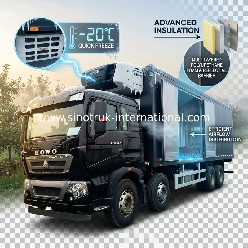 Tiefkühlkost-Lieferwagen HOWO T5G LHD 8×4 40 Tonnen-niedriger Energieverbrauch