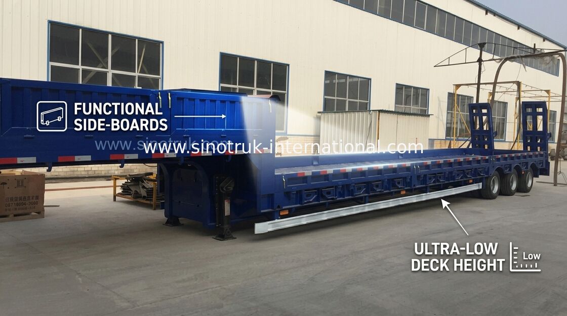 Achsen 80t des blaue Farbhydraulische Flachbett-halb Anhänger-LKW-3 Normal-Suspendierung