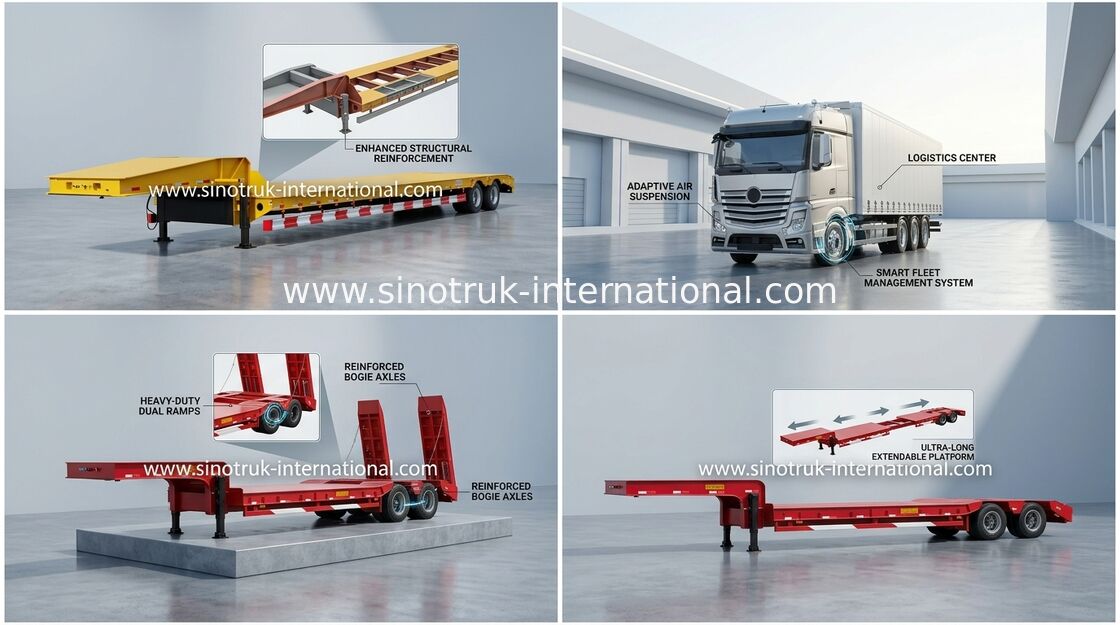 Hoher Leistungsfähigkeits-halb niedriger Flachbettauflieger-LKW 12000*3000*6mm 2 Achsen 50 Tonnen