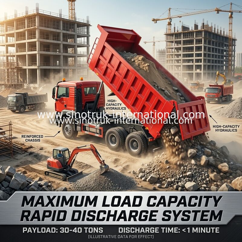 Hocheffizienter 6x4 HOWO TX-Tipper-Truck -- roter Körper, 400 PS-Motor, 20 CBM-Container, 60 Tonnen schwerer Transport
