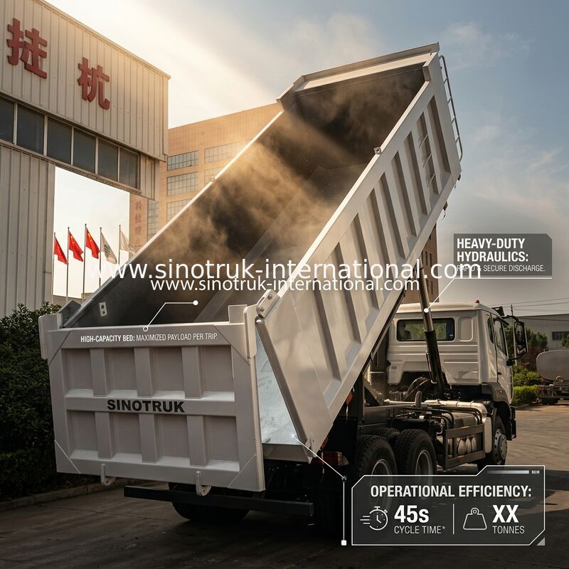 SINOTRUK HOHAN Howo Kipper Muldenkipper Mittelhub Weichai Motor 6 × 4 LHD Rechteckige Ladefläche Weiß 19-20 CBM