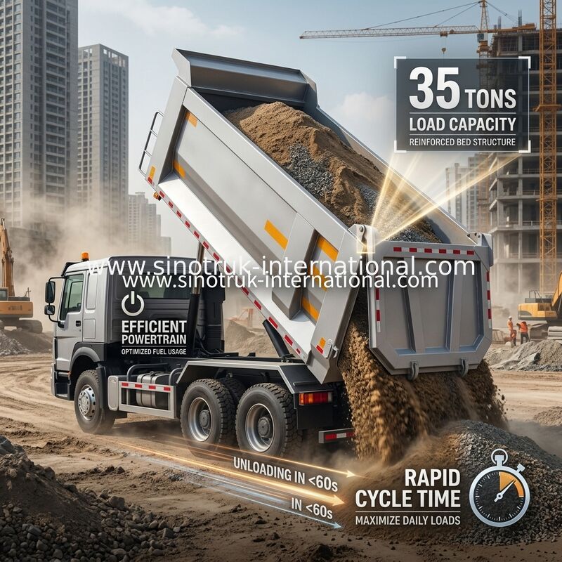 SINOTRUK HOWO 371HP 8X4 Tipper Dump Truck Bauwerk Altfront Militärische Stoßstange für Bergbaugebiete Zwei Warnlichter U-Typ Container