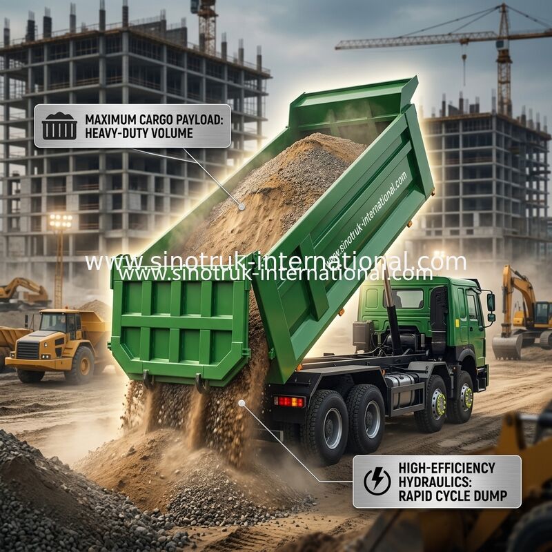 SINOTRUK HOWO 400PS 8X4 Tipper Dump Truck Bauwerk Altes Frontgesicht Geistergesicht Kabine Militärische Stoßstange U-Typ Container