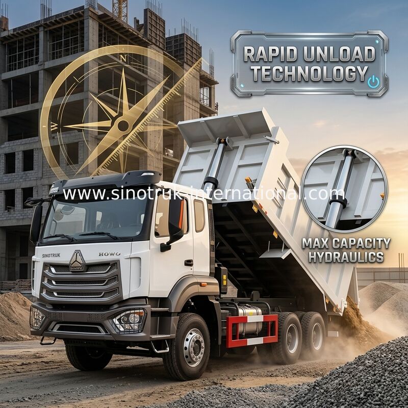2 Fahrgäste Sinotruk Hohan Tipper Dump Truck Weichai Motor 6 × 4 LHD 380HP mit manuellem Getriebe
