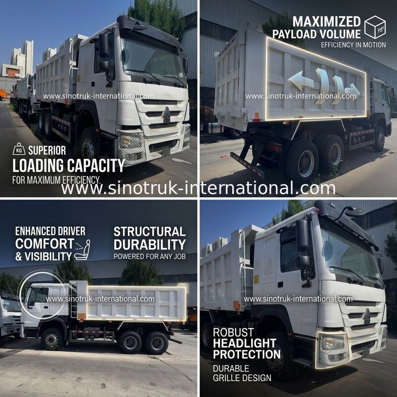 SINOTRUK Motor 371PS 6 × 4 LHD HOWO Dump Truck Weiß 19-20CBM Mittelheben