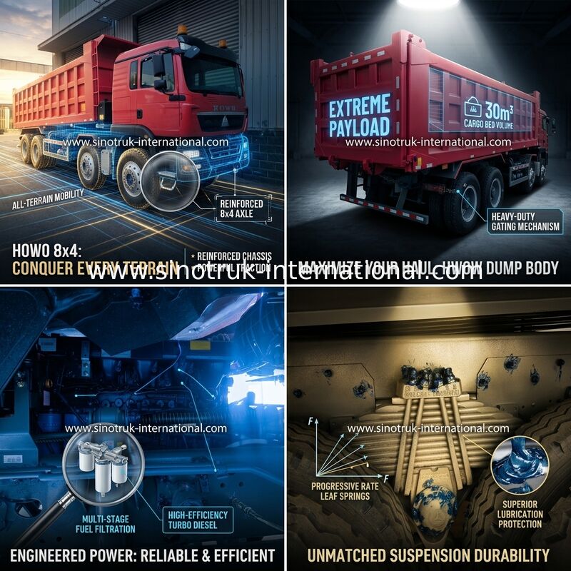 Sinotruk Howo Kipper Dump Truck Tx 400 PS Euro 2 8 × 4 Lhd 12 Räder Rot