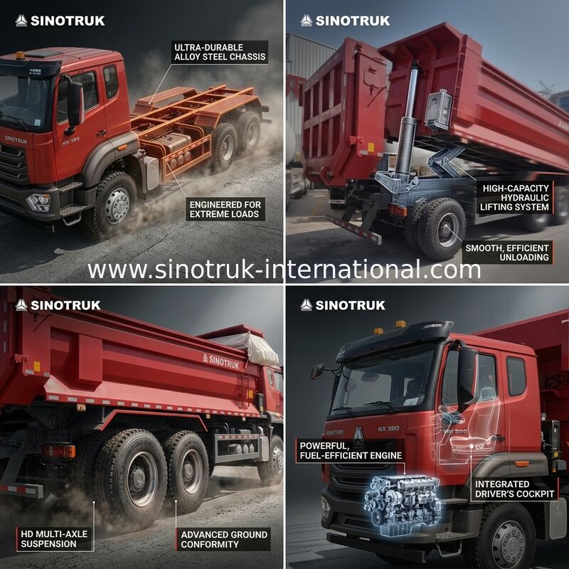 Sinotruk Hohan New Howo Tipper Dump Truck N7 8 × 4 12 Räder 380 PS Lhd oder Rhd mit Tarpaulin U-Typ-Container