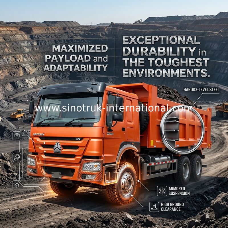 Sinotruk Howo Tipper Dump Truck 400 PS 8 × 4 Rhd 12 Räder Großschachtel 7600 mm