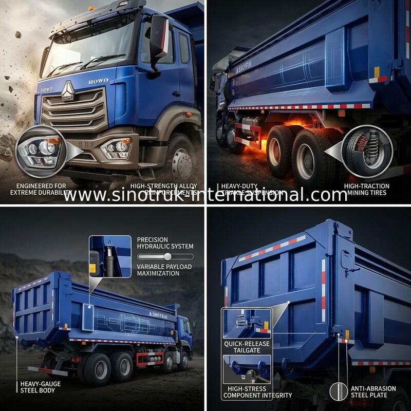 RHD 8×4 10räder 380 PS Blau HOWO Kipper Truck Hohe Pferdestärke
