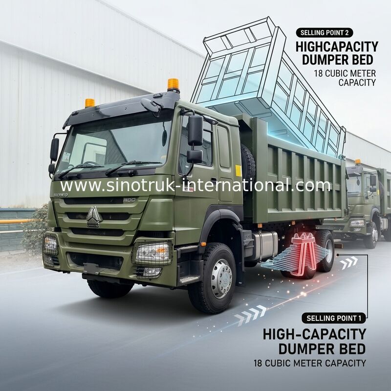 RHD 6×4 10räder ZZ3257V3847B1R 400 PS Grüner HOWO Kipper Truck Hohe Pferdestärke