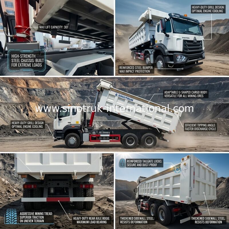 Räder weißes HOWO Tipper Dump Truck High Horsepower 371HP LHD 8×4 12