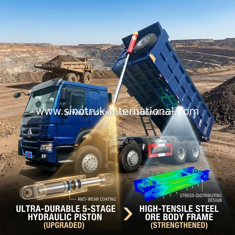 Blauer Kipplaster SINOTRUK HOWO LHD 12wheels 8X4 400HP für Bergbau Front Lifting 50Tons