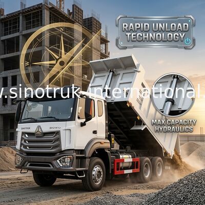 2 Fahrgäste Sinotruk Hohan Tipper Dump Truck Weichai Motor 6 × 4 LHD 380HP mit manuellem Getriebe